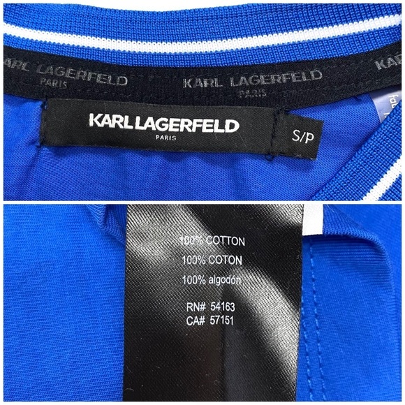 Karl Lagerfeld Spell Logo Tape Sleeve T-Shirt Blue - Picture 4 of 9
